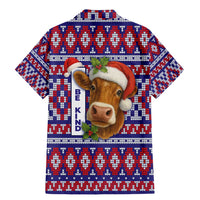 Cow in Santa Hat Be Kind Message Family Matching Mermaid Dress and Hawaiian Shirt with Red Blue Knit Pattern Design - Wonder Print Shop