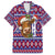 Cow in Santa Hat Be Kind Message Family Matching Off The Shoulder Long Sleeve Dress and Hawaiian Shirt with Red Blue Knit Pattern Design - Wonder Print Shop