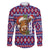 Cow in Santa Hat Be Kind Message Family Matching Off The Shoulder Long Sleeve Dress and Hawaiian Shirt with Red Blue Knit Pattern Design - Wonder Print Shop