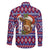 Cow in Santa Hat Be Kind Message Family Matching Off The Shoulder Long Sleeve Dress and Hawaiian Shirt with Red Blue Knit Pattern Design - Wonder Print Shop