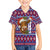 Cow in Santa Hat Be Kind Message Family Matching Off The Shoulder Long Sleeve Dress and Hawaiian Shirt with Red Blue Knit Pattern Design - Wonder Print Shop