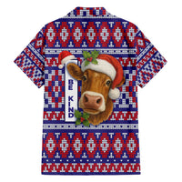 Cow in Santa Hat Be Kind Message Family Matching Off Shoulder Maxi Dress and Hawaiian Shirt with Red Blue Knit Pattern Design - Wonder Print Shop