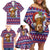 Cow in Santa Hat Be Kind Message Family Matching Off Shoulder Short Dress and Hawaiian Shirt with Red Blue Knit Pattern Design - Wonder Print Shop