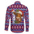 Cow in Santa Hat Be Kind Message Family Matching Off Shoulder Short Dress and Hawaiian Shirt with Red Blue Knit Pattern Design - Wonder Print Shop
