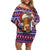 Cow in Santa Hat Be Kind Message Family Matching Off Shoulder Short Dress and Hawaiian Shirt with Red Blue Knit Pattern Design - Wonder Print Shop