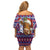 Cow in Santa Hat Be Kind Message Family Matching Off Shoulder Short Dress and Hawaiian Shirt with Red Blue Knit Pattern Design - Wonder Print Shop