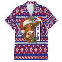 Cow in Santa Hat Be Kind Message Family Matching Puletasi and Hawaiian Shirt with Red Blue Knit Pattern Design - Wonder Print Shop