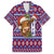 Cow in Santa Hat Be Kind Message Family Matching Short Sleeve Bodycon Dress and Hawaiian Shirt with Red Blue Knit Pattern Design - Wonder Print Shop