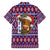 Cow in Santa Hat Be Kind Message Family Matching Short Sleeve Bodycon Dress and Hawaiian Shirt with Red Blue Knit Pattern Design - Wonder Print Shop