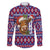 Cow in Santa Hat Be Kind Message Family Matching Short Sleeve Bodycon Dress and Hawaiian Shirt with Red Blue Knit Pattern Design - Wonder Print Shop
