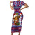 Cow in Santa Hat Be Kind Message Family Matching Short Sleeve Bodycon Dress and Hawaiian Shirt with Red Blue Knit Pattern Design - Wonder Print Shop
