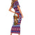 Cow in Santa Hat Be Kind Message Family Matching Short Sleeve Bodycon Dress and Hawaiian Shirt with Red Blue Knit Pattern Design - Wonder Print Shop