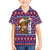 Cow in Santa Hat Be Kind Message Family Matching Short Sleeve Bodycon Dress and Hawaiian Shirt with Red Blue Knit Pattern Design - Wonder Print Shop
