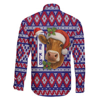 Cow in Santa Hat Be Kind Message Family Matching Summer Maxi Dress and Hawaiian Shirt with Red Blue Knit Pattern Design - Wonder Print Shop