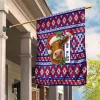 Cow in Santa Hat Be Kind Message Garden Flag with Red Blue Knit Pattern Design - Wonder Print Shop