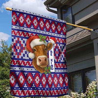 Cow in Santa Hat Be Kind Message Garden Flag with Red Blue Knit Pattern Design - Wonder Print Shop