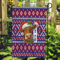 Cow in Santa Hat Be Kind Message Garden Flag with Red Blue Knit Pattern Design - Wonder Print Shop