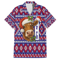 Cow in Santa Hat Be Kind Message Hawaiian Shirt with Red Blue Knit Pattern Design - Wonder Print Shop