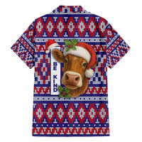 Cow in Santa Hat Be Kind Message Hawaiian Shirt with Red Blue Knit Pattern Design - Wonder Print Shop