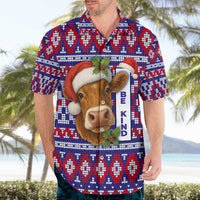 Cow in Santa Hat Be Kind Message Hawaiian Shirt with Red Blue Knit Pattern Design - Wonder Print Shop