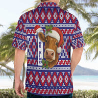 Cow in Santa Hat Be Kind Message Hawaiian Shirt with Red Blue Knit Pattern Design - Wonder Print Shop