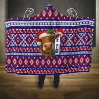 Cow in Santa Hat Be Kind Message Hooded Blanket with Red Blue Knit Pattern Design - Wonder Print Shop