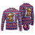 Cow in Santa Hat Be Kind Message Ugly Christmas Sweater with Red Blue Knit Pattern Design - Wonder Print Shop