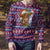 Cow in Santa Hat Be Kind Message Ugly Christmas Sweater with Red Blue Knit Pattern Design - Wonder Print Shop