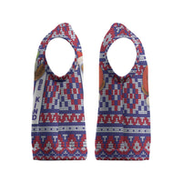 Cow in Santa Hat Be Kind Message Christmas Knitted V-Neck Vest with Red Blue Knit Pattern Design - Wonder Print Shop