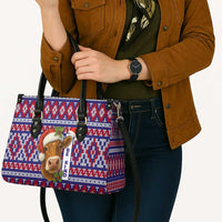 Cow in Santa Hat Be Kind Message Leather Bag with Red Blue Knit Pattern Design - Wonder Print Shop