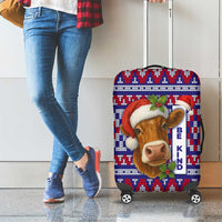 Cow in Santa Hat Be Kind Message Luggage Cover with Red Blue Knit Pattern Design - Wonder Print Shop