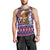 Cow in Santa Hat Be Kind Message Men Tank Top with Red Blue Knit Pattern Design - Wonder Print Shop