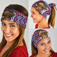 Cow in Santa Hat Be Kind Message Neck Gaiter with Red Blue Knit Pattern Design - Wonder Print Shop