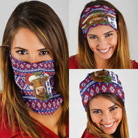 Cow in Santa Hat Be Kind Message Neck Gaiter with Red Blue Knit Pattern Design - Wonder Print Shop