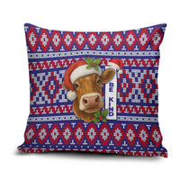 Cow in Santa Hat Be Kind Message Pillow Cover with Red Blue Knit Pattern Design - Wonder Print Shop