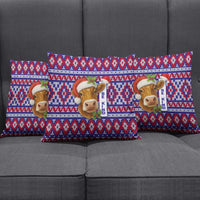 Cow in Santa Hat Be Kind Message Pillow Cover with Red Blue Knit Pattern Design - Wonder Print Shop