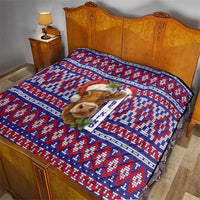 Cow in Santa Hat Be Kind Message Quilt with Red Blue Knit Pattern Design - Wonder Print Shop