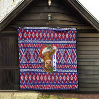 Cow in Santa Hat Be Kind Message Quilt with Red Blue Knit Pattern Design - Wonder Print Shop