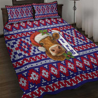 Cow in Santa Hat Be Kind Message Quilt Bed Set with Red Blue Knit Pattern Design - Wonder Print Shop