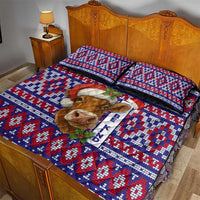Cow in Santa Hat Be Kind Message Quilt Bed Set with Red Blue Knit Pattern Design - Wonder Print Shop