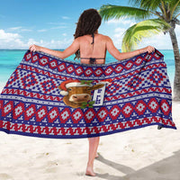 Cow in Santa Hat Be Kind Message Sarong with Red Blue Knit Pattern Design - Wonder Print Shop