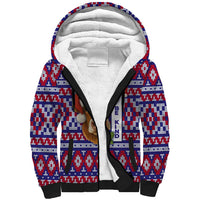 Cow in Santa Hat Be Kind Message Sherpa Hoodie with Red Blue Knit Pattern Design - Wonder Print Shop