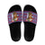 Cow in Santa Hat Be Kind Message Slide Sandals with Red Blue Knit Pattern Design - Wonder Print Shop