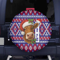 Cow in Santa Hat Be Kind Message Spare Tire Cover with Red Blue Knit Pattern Design - Wonder Print Shop
