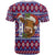 Cow in Santa Hat Be Kind Message T Shirt with Red Blue Knit Pattern Design - Wonder Print Shop