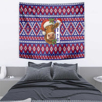 Cow in Santa Hat Be Kind Message Tapestry with Red Blue Knit Pattern Design - Wonder Print Shop