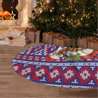 Cow in Santa Hat Be Kind Message Tree Skirt with Red Blue Knit Pattern Design - Wonder Print Shop