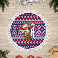 Cow in Santa Hat Be Kind Message Tree Skirt with Red Blue Knit Pattern Design - Wonder Print Shop