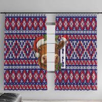 Cow in Santa Hat Be Kind Message Window Curtain with Red Blue Knit Pattern Design - Wonder Print Shop