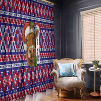 Cow in Santa Hat Be Kind Message Window Curtain with Red Blue Knit Pattern Design - Wonder Print Shop
